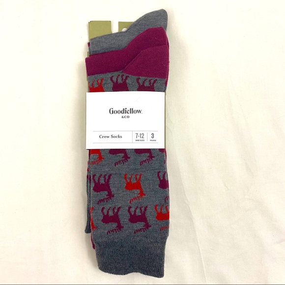 3 Pk Reindeer Crew Socks Casual Goodfellow - Picture 2 of 8